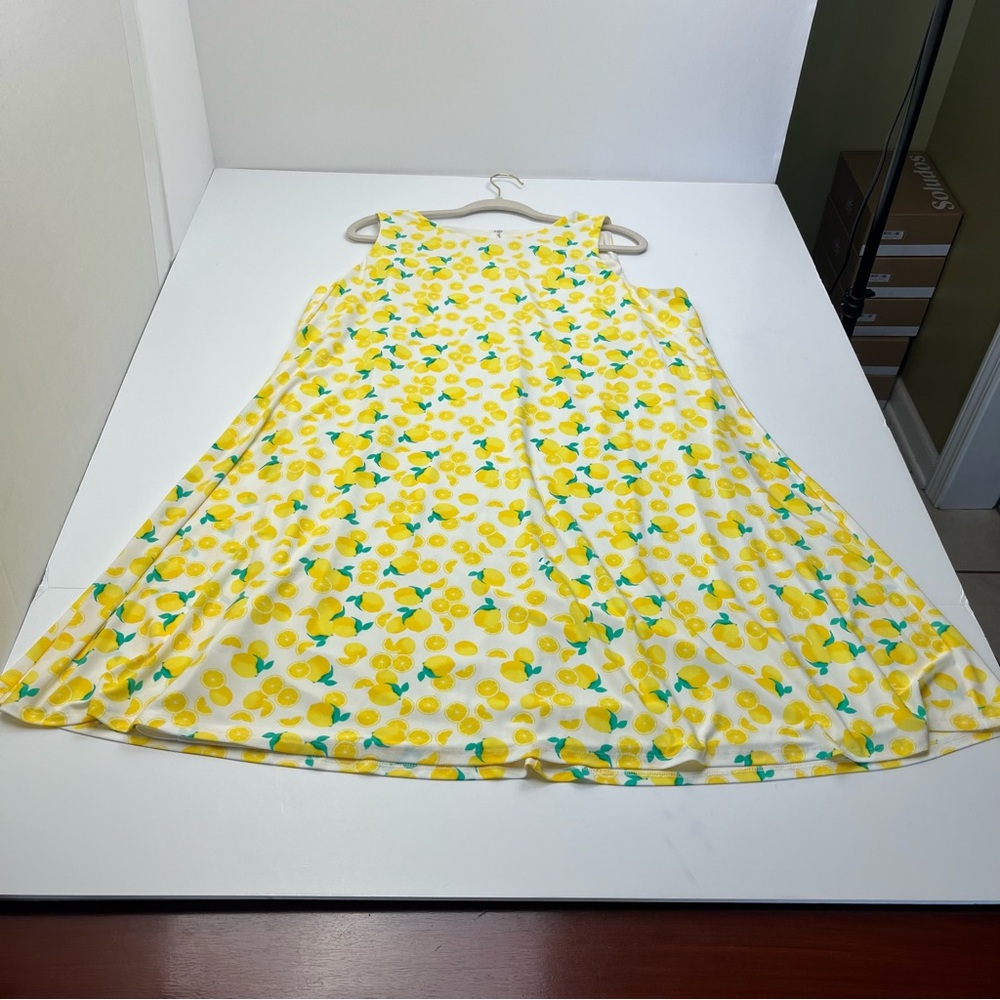 CAPPAGALLO Yellow White Lemon Sleeveless Sundress Boho A-Line Swing Summer XL